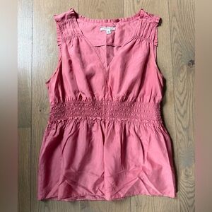 Banana Republic 100% Silk Smocked Waist Peplum Blouse Top Coral Pink, Size XL